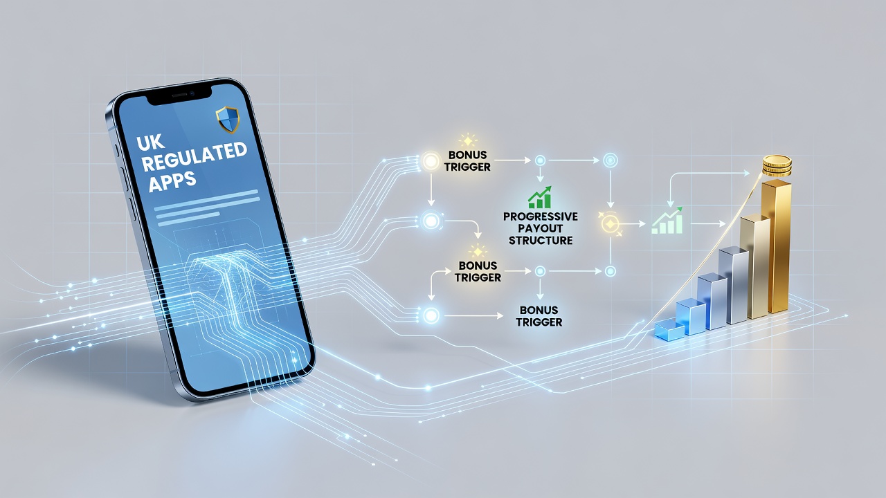 Mobile apps displaying progressive slot interfaces with bonus activation screens