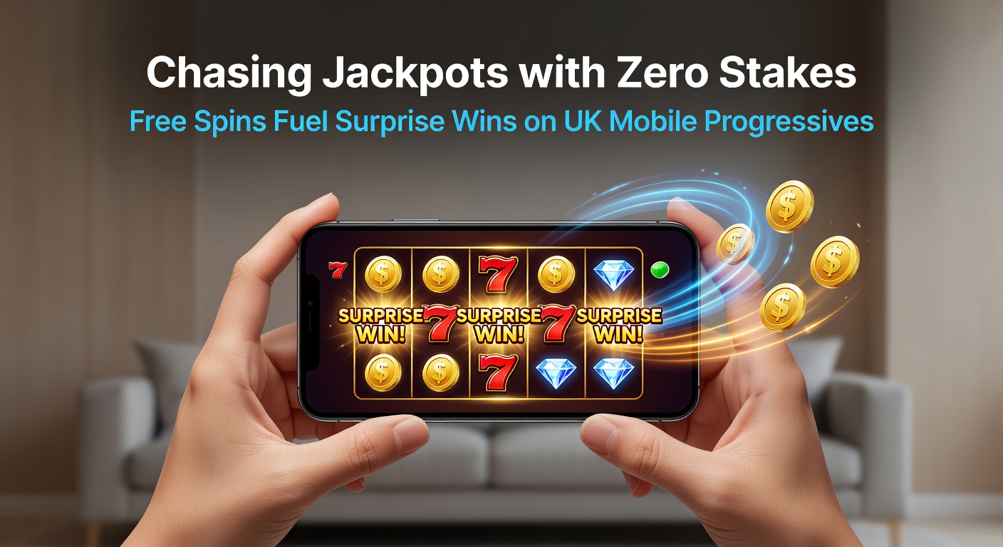 Player holding a smartphone with a progressive slot game displaying free spins bonus and a jackpot wheel spinning toward a top prize