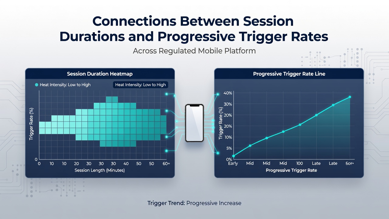 Analytics dashboard showing session duration curves and progressive trigger frequency lines