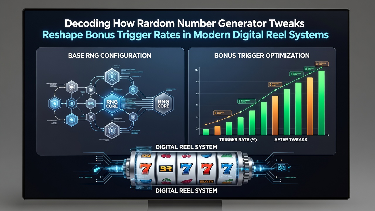 Technical visualization of weighted reel strips and bonus trigger probability curves in modern slot software