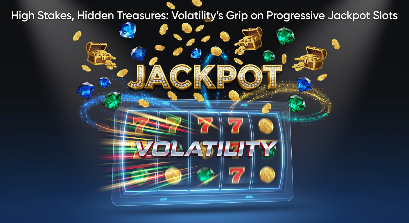 Vibrant progressive jackpot slot machine displaying a massive accumulating prize pool under dramatic lighting, symbolizing the high-risk allure of volatility-driven wins
