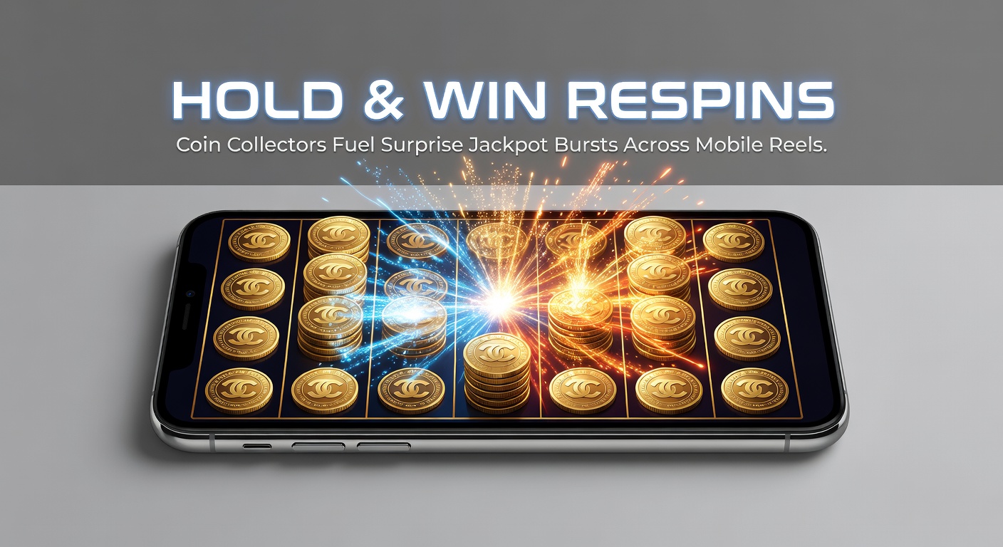 Vibrant mobile slot screen showing Hold and Win respins with glowing coin symbols collecting for a jackpot burst
