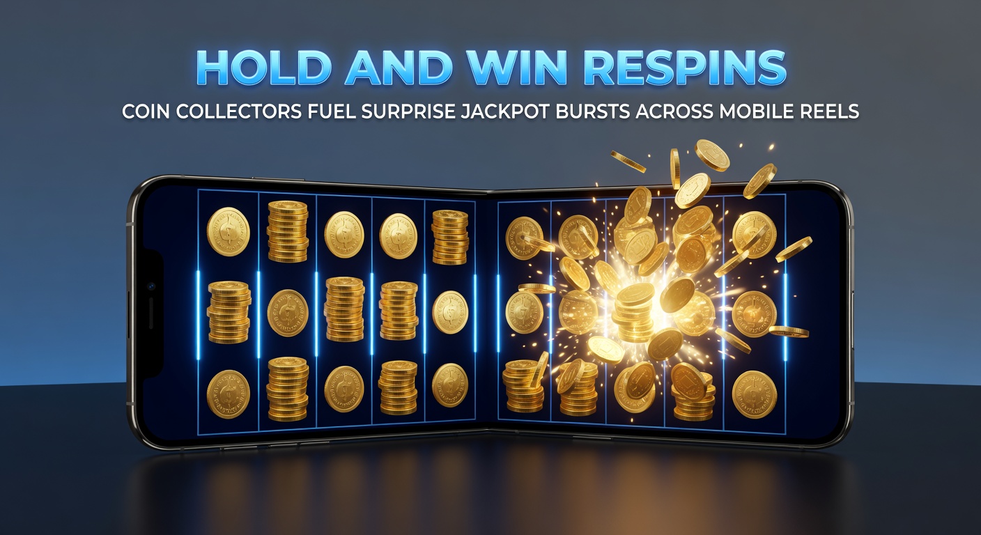 Close-up of coin collector respins on a mobile device, jackpot meters filling rapidly amid flashing lights and animations
