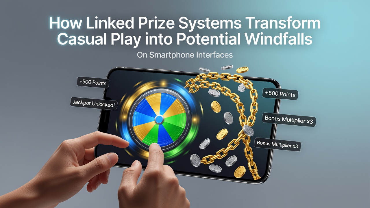Smartphone displaying linked progressive jackpot slot game interface with prize pool indicators