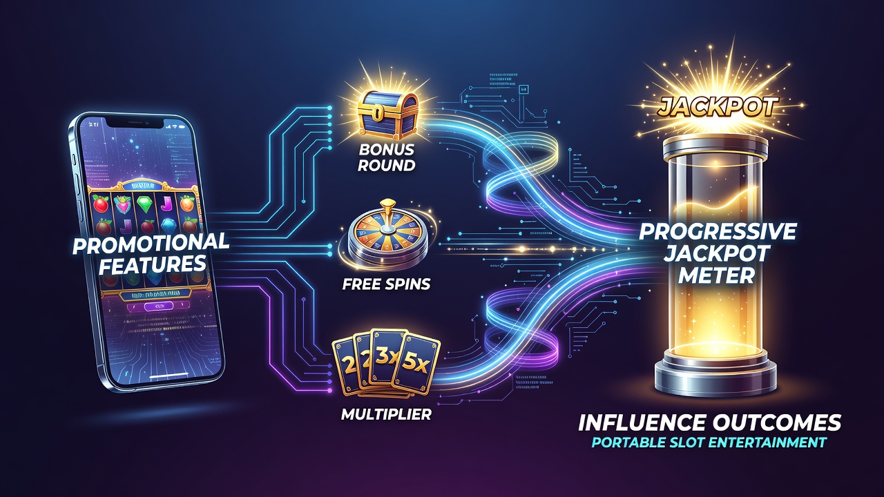 Mobile device displaying slot game interface with progressive jackpot meter and bonus icons
