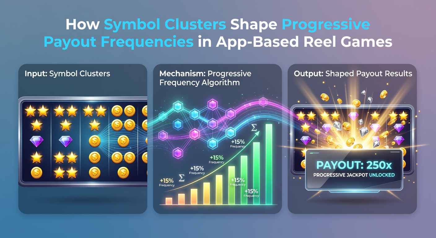 Illustration of symbol clusters forming on mobile slot reels with progressive jackpot indicators