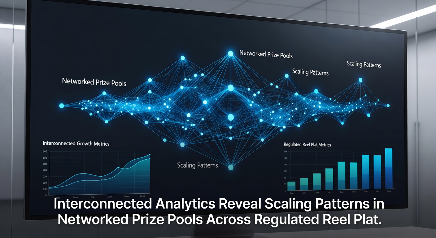 Network graph visualization showing prize pool interconnections and growth scaling metrics from regulated gaming platforms