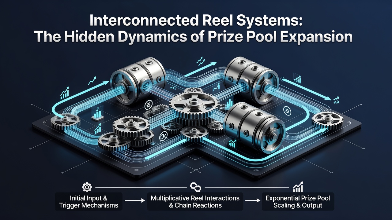 Illustration of mobile devices connected to a central progressive jackpot network showing real-time prize pool growth