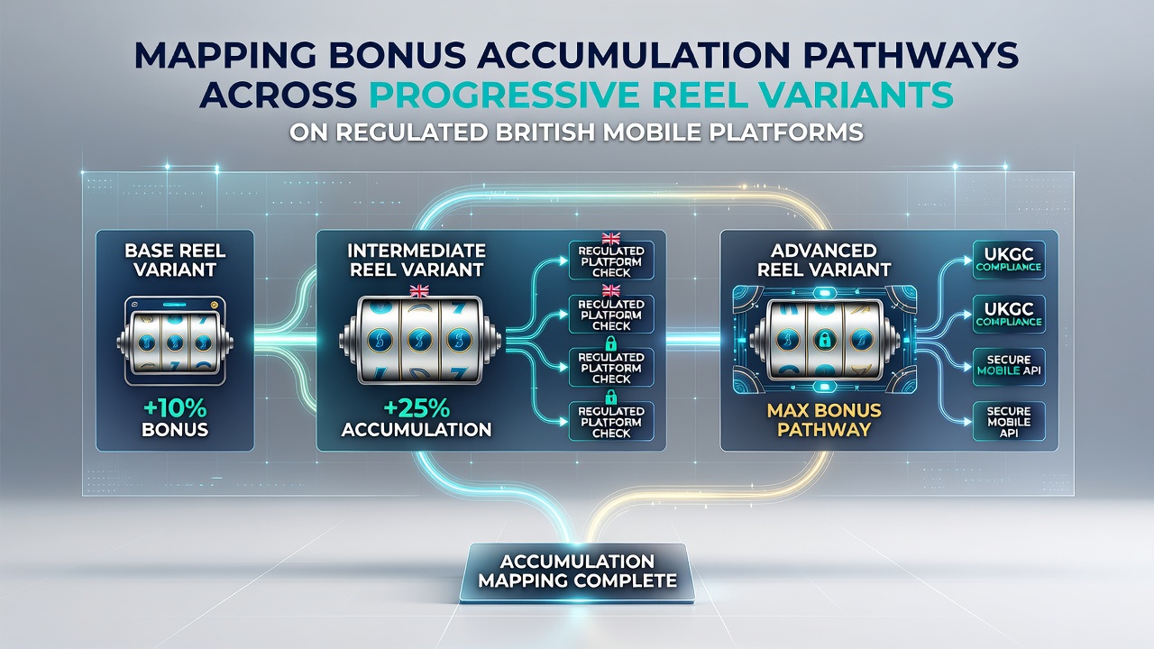 Mobile device displaying progressive slot reels with bonus accumulation indicators on a regulated British platform