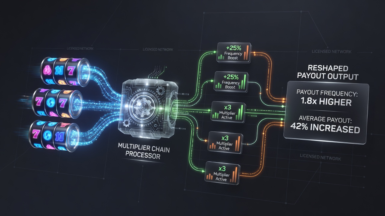 Visual representation of payout frequency shifts before and after multiplier chain implementation in licensed slot systems