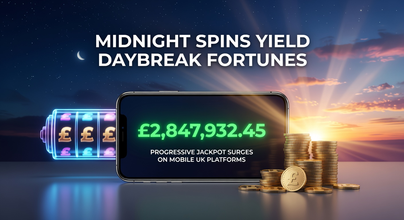 Player celebrating a midnight progressive jackpot win on a mobile device, with confetti effects and a rising fortune meter against a dark nighttime backdrop