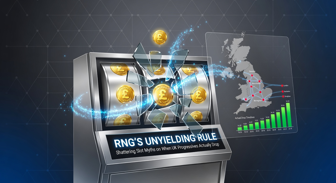 Digital visualization of RNG algorithms powering slot reels, with cascading numbers and jackpot meters highlighting random outcomes in progressive games